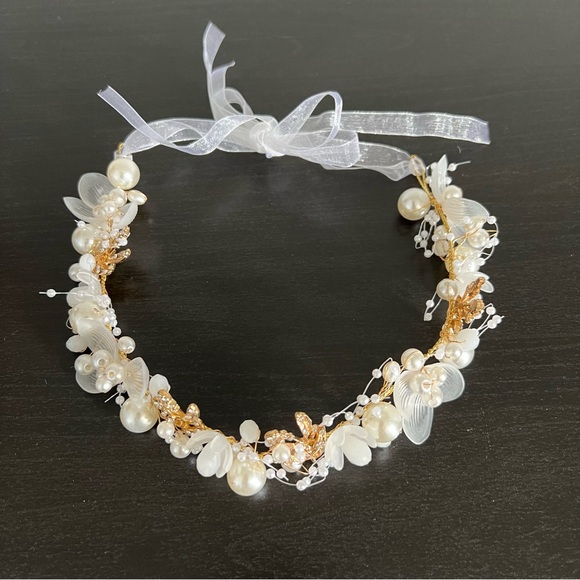 Pearl & Crystal Floral Bridal Headband - Wedding NWOT - Picture 5 of 7